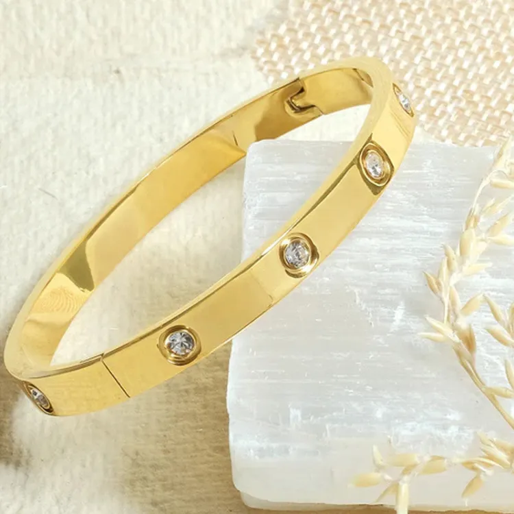 Stainless Steel Contemporary Gold Plated Love AD Anti-Tarnish Bracelet For Women - Buy in Vellore