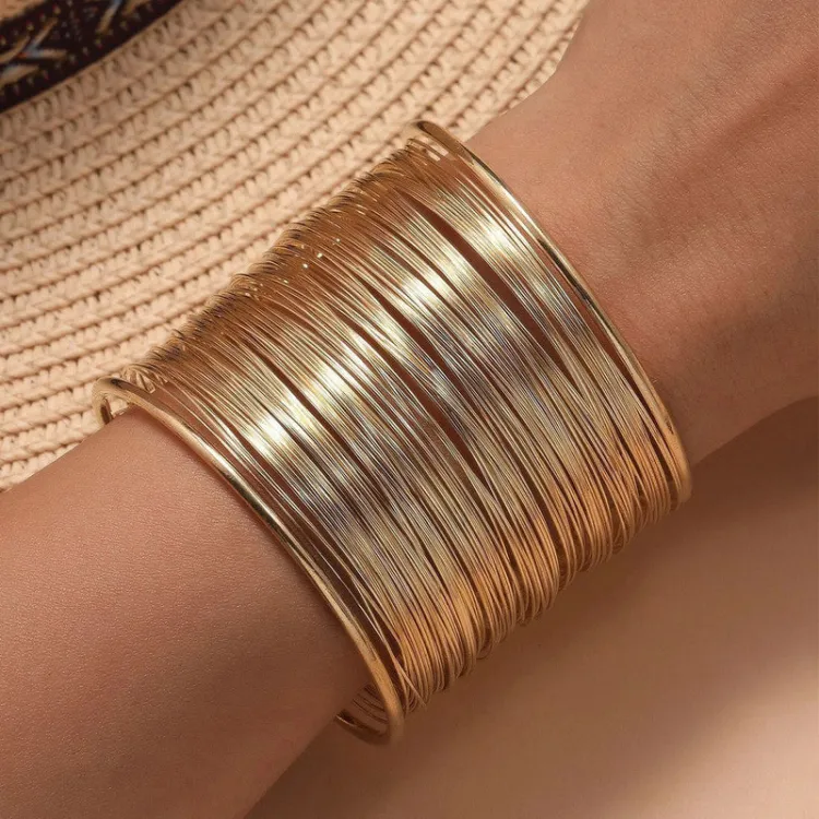Gold Plated Party Statement Mesh Design Silver Free Size Korean Cuff Bracelet For Women and Girls - Buy in Mysore