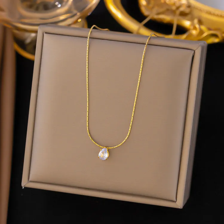 Gold Plated Stainless Steel Anti Tarnish Tear Drop CZ Pendant For Women - Buy in Kozhikode