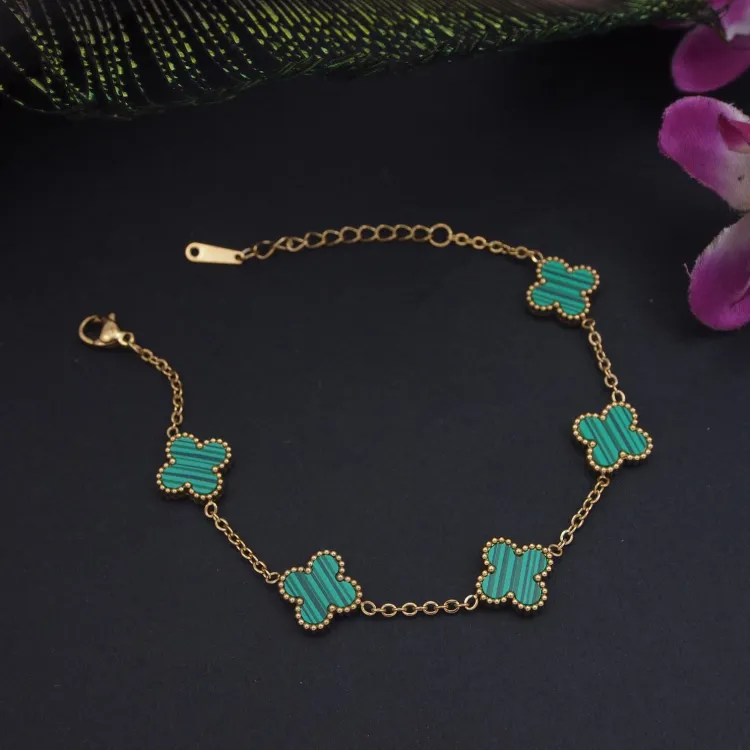 Stainless Steel Gold Plated green Anti Tarnish Clover Bracelet For Girls And Women - Buy in Erode