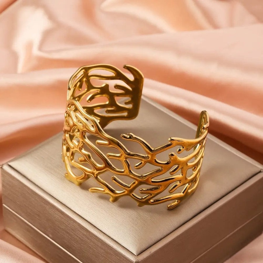 Gold Plated Tree branch cuff bracelet