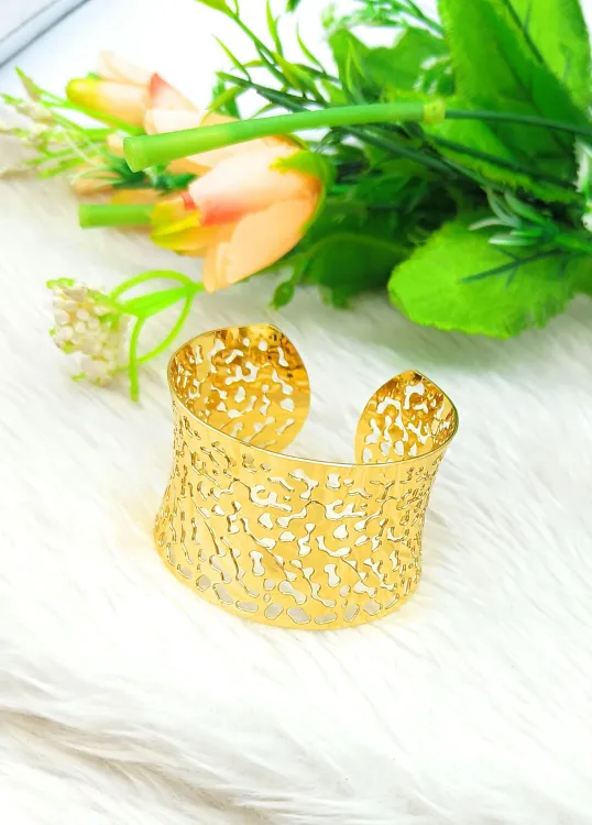 Open lattice gold cuff bracelet