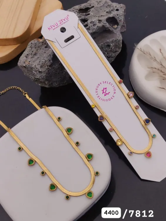 Gold plated snake chain with multicolour gemstone heart charm