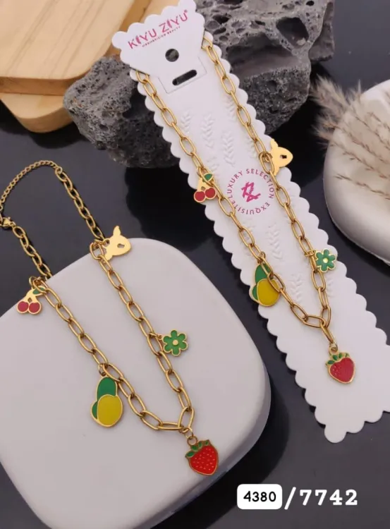 Gold plated fruit charm necklace