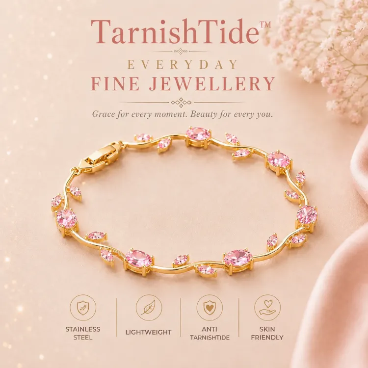 Tulip micro gold plated pink crystal wave bracelet for women