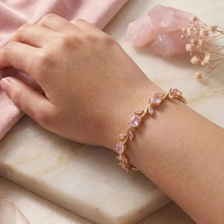 Tulip micro gold plated pink crystal wave bracelet for women